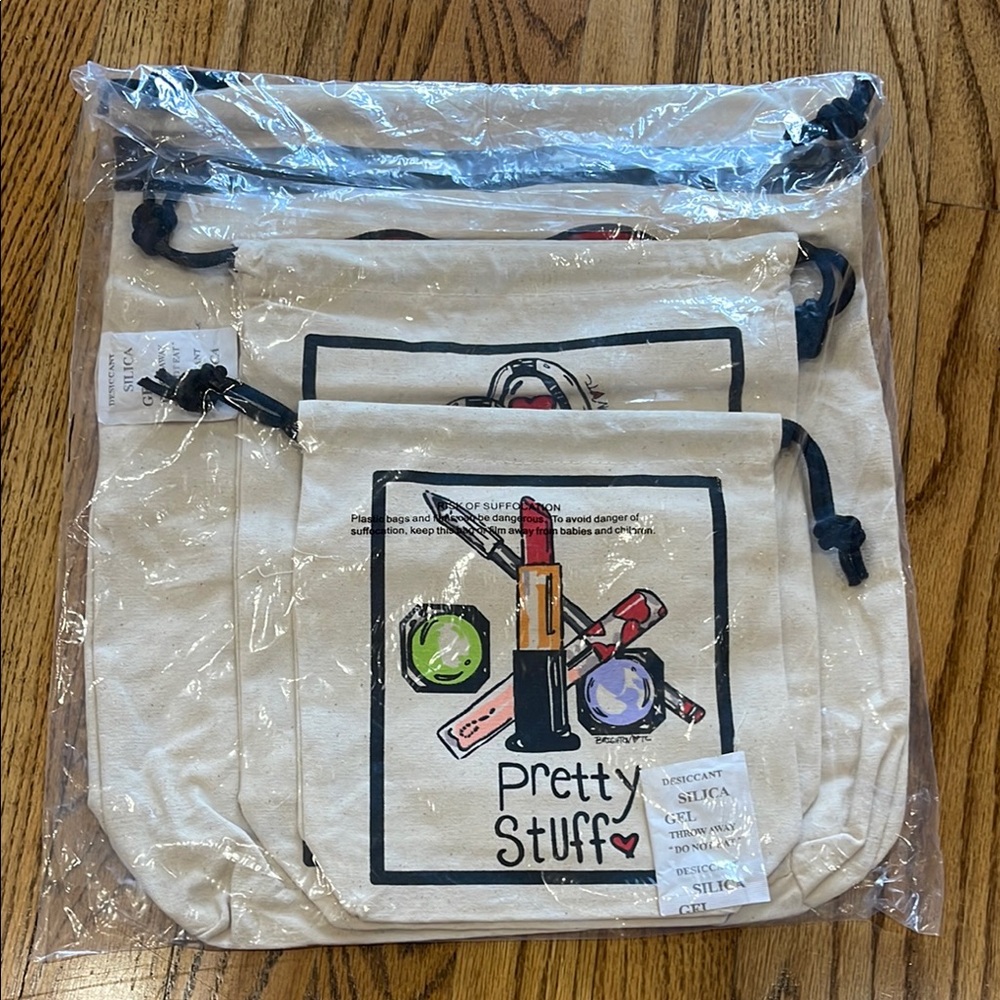 Brighton spring travel set of 3 drawstring canvas bags